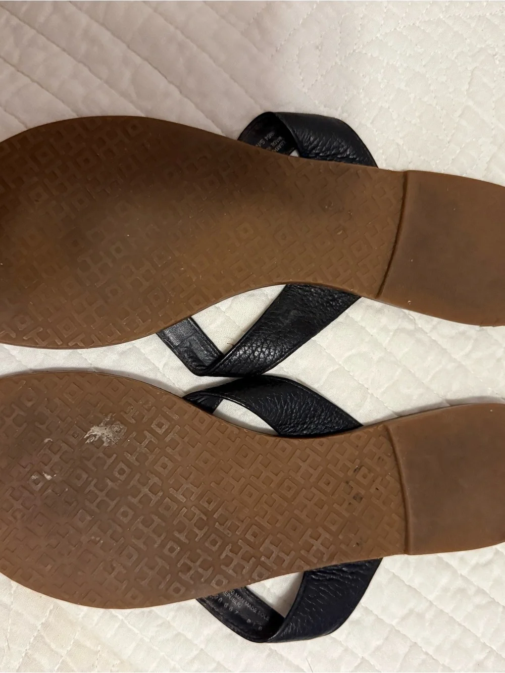Tory Burch Black Leather Thong Sandals with Gold Logo